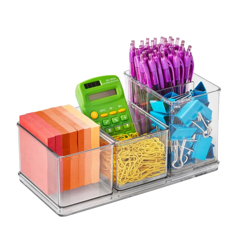 4-Piece Clear Plastic Desktop Organizer – Modular Office & Home Storage System