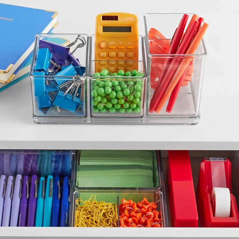 4-Piece Clear Plastic Desktop Organizer – Modular Office & Home Storage System